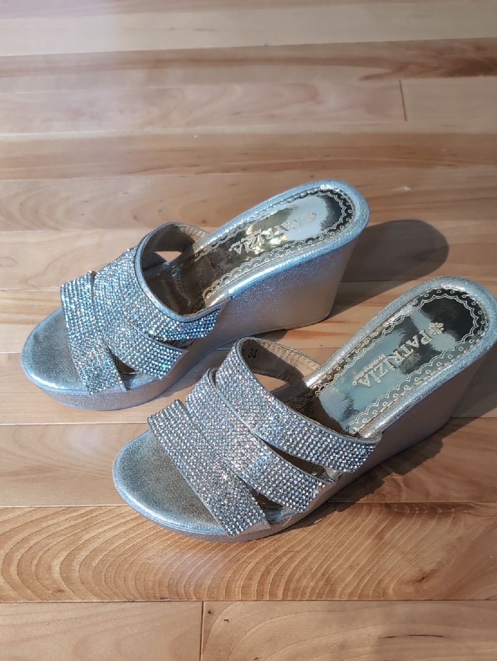 Silver Rhinestone Wedge Slides
